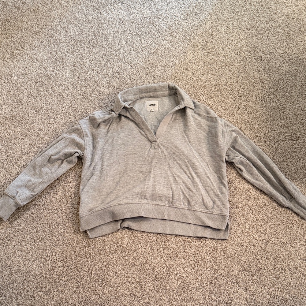 Aerie Heather Gray V-Neck Sweater